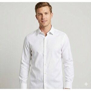 Men's Size Medium Goodfellow Pique Dress Shirt Standard Fit white Button Down